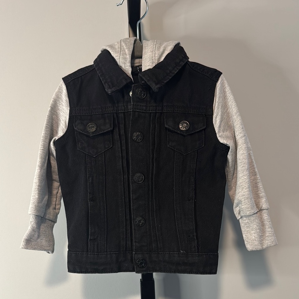 Little Bipsy Black & Gray Hooded Denim Jacket 6-12 Months New NWT
